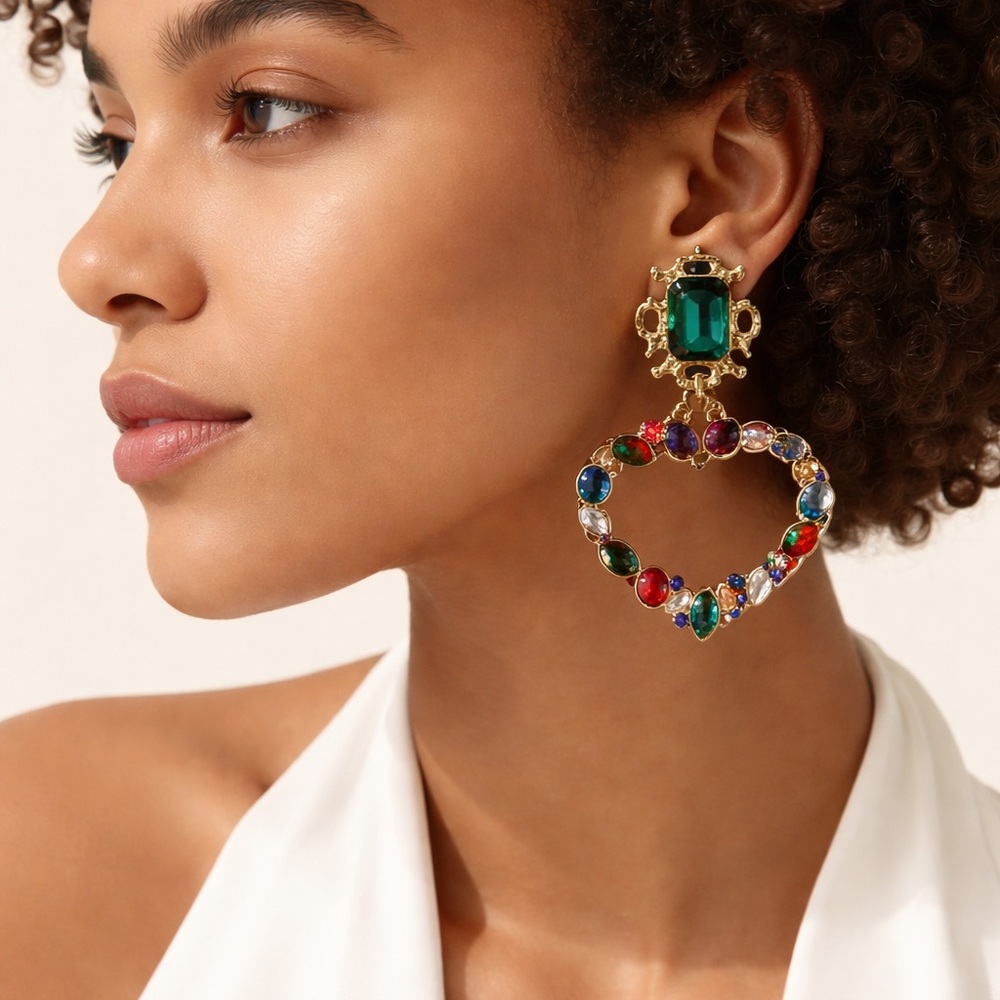 Elegant Multicolor Heart Drop pierced Earrings
